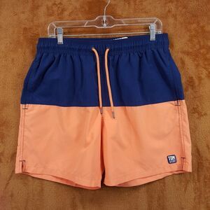TOM & TEDDY Swim Trunks Mens Large Navy Blue Orange Colorblock Shorts $100